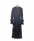 Lily Brownリリーブラウン）の古着「透かし編みフリルニットワンピース」｜グレー