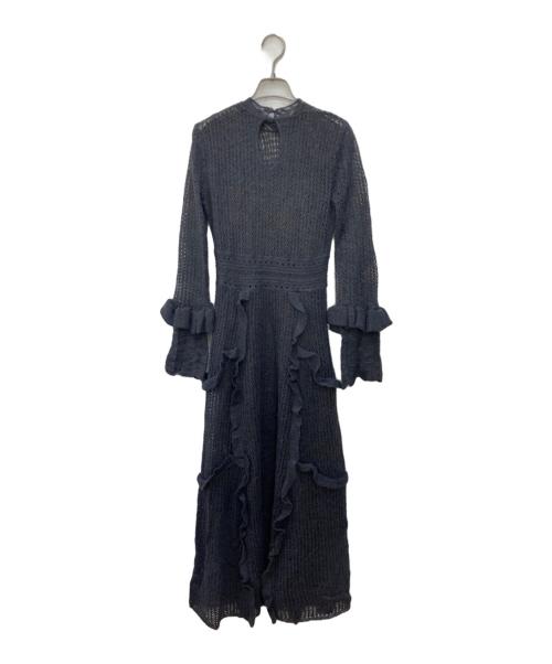 Lily Brown（リリーブラウン）Lily Brown (リリーブラウン) 透かし編みフリルニットワンピース グレー サイズ:FREEの古着・服飾アイテム