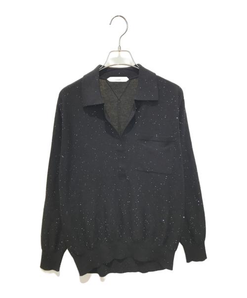 Venit（ヴェニット）venit (ヴェニット) スパンコールオープンカラーニット VEK-7430-B ブラック サイズ:38の古着・服飾アイテム