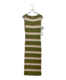 HER LIP TO（ハーリップトゥ）の古着「Cotton Striped Ribbed Knit Dress」｜カーキ