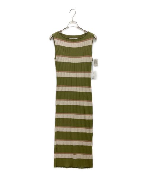 HER LIP TO（ハーリップトゥ）HER LIP TO (ハーリップトゥ) Cotton Striped Ribbed Knit Dress カーキ サイズ:M 未使用品の古着・服飾アイテム