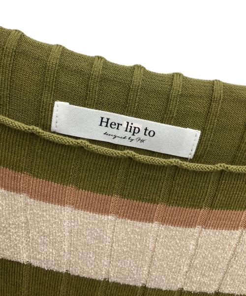 HER LIP TO（ハーリップトゥ）HER LIP TO (ハーリップトゥ) Cotton Striped Ribbed Knit Dress カーキ サイズ:M 未使用品の古着・服飾アイテム