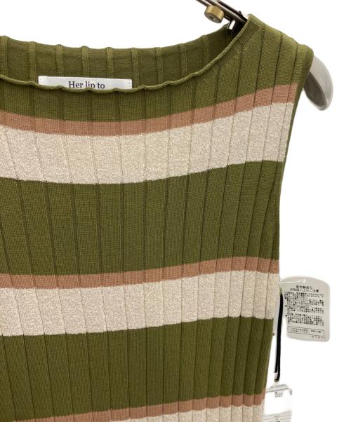 HER LIP TO（ハーリップトゥ）HER LIP TO (ハーリップトゥ) Cotton Striped Ribbed Knit Dress カーキ サイズ:M 未使用品の古着・服飾アイテム
