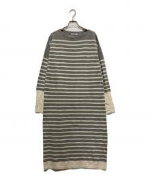 GALERIE VIE（ギャルリーヴィー）の古着「ウルトラファインウール ボートネックワンピース」｜グレー×ホワイト