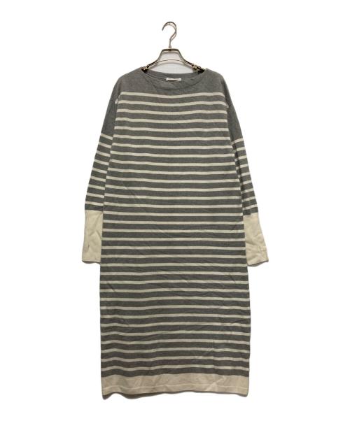 GALERIE VIE（ギャルリーヴィー）GALERIE VIE (ギャルリーヴィー) ウルトラファインウール ボートネックワンピース グレー×ホワイト サイズ:FREEの古着・服飾アイテム