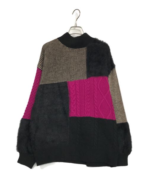 ROSE BUD（ローズバッド）ROSE BUD (ローズバッド) ブロッキングニット ブラック×ピンク サイズ:FREEの古着・服飾アイテム