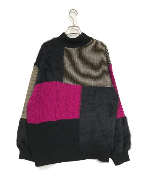 ROSE BUD（ローズバッド）ROSE BUD (ローズバッド) ブロッキングニット ブラック×ピンク サイズ:FREEの古着・服飾アイテム