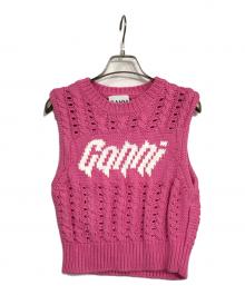 GANNI（ガニー）の古着「Viscose Rope Cropped Vest/ニットベスト」｜ピンク