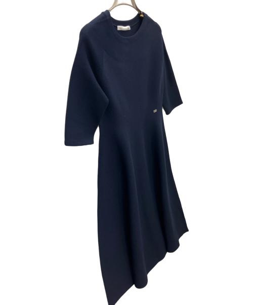 Jolie mignon（ジョリ―ミニョン）jolie mignon (ジョリ―ミニョン) ホールガーメント フィットアンドフレアワンピース ネイビー サイズ:SIZE38の古着・服飾アイテム