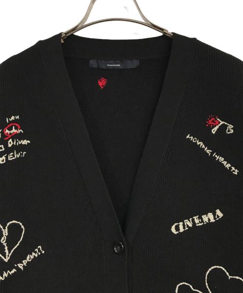 FRAMeWORK（フレームワーク）FRAMeWORK (フレームワーク) ハンド刺繍ラブカーディガン ブラック サイズ:記載なしの古着・服飾アイテム