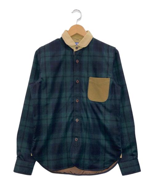 JUNYA WATANABE MAN（ジュンヤワタナベマン）JUNYA WATANABE MAN (ジュンヤワタナベマン) エルボーパッチチェックシャツ グリーン×ネイビー サイズ:XSの古着・服飾アイテム
