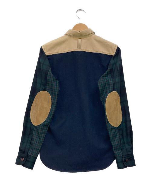 JUNYA WATANABE MAN（ジュンヤワタナベマン）JUNYA WATANABE MAN (ジュンヤワタナベマン) エルボーパッチチェックシャツ グリーン×ネイビー サイズ:XSの古着・服飾アイテム
