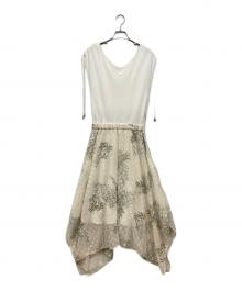 GRACE CONTINENTAL（（グレースコンチネンタル）の古着「フラワー刺繍フレアニットワンピース」｜ホワイト