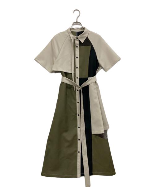 UNITED TOKYO（ユナイテッドトーキョー）UNITED TOKYO (ユナイテッドトーキョー) シアーコンビブロッキングワンピース カーキ×ベージュ サイズ:1の古着・服飾アイテム