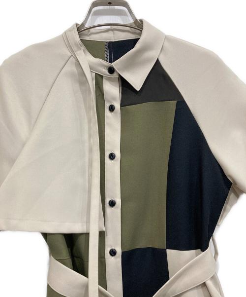 UNITED TOKYO（ユナイテッドトーキョー）UNITED TOKYO (ユナイテッドトーキョー) シアーコンビブロッキングワンピース カーキ×ベージュ サイズ:1の古着・服飾アイテム