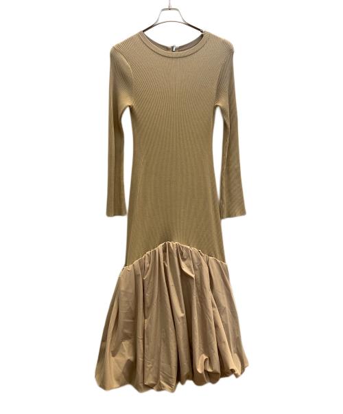 emmi atelier（エミアトリエ）emmi atelier (エミアトリエ) ニットドッキングタフタドレスワンピース ベージュ サイズ:SIZE 0の古着・服飾アイテム