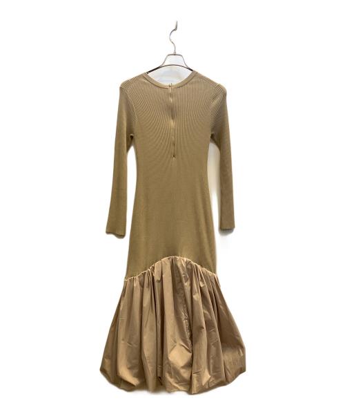 emmi atelier（エミアトリエ）emmi atelier (エミアトリエ) ニットドッキングタフタドレスワンピース ベージュ サイズ:SIZE 0の古着・服飾アイテム