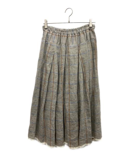 D-due（ディ・ドゥエ）D-due (ディ・ドゥエ) リネンチェックスカート グレー サイズ:SIZE38の古着・服飾アイテム