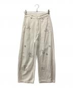 6(ROKU) BEAUTY&YOUTHロク ビューティーアンドユース）の古着「WHITE DENIM PRINT PANTS」｜ベージュ