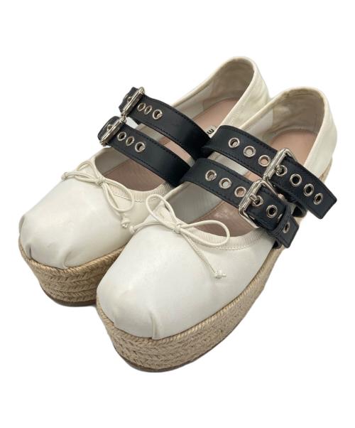 MIU MIU（ミュウミュウ）MIU MIU (ミュウミュウ) ベルト付きエスパドリーユ ホワイト サイズ:38の古着・服飾アイテム