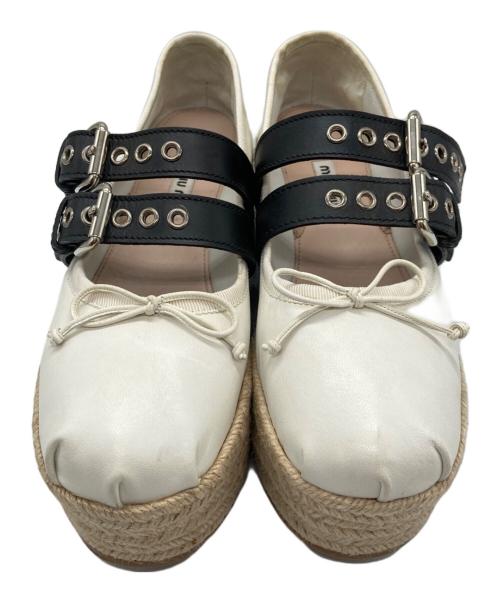 MIU MIU（ミュウミュウ）MIU MIU (ミュウミュウ) ベルト付きエスパドリーユ ホワイト サイズ:38の古着・服飾アイテム