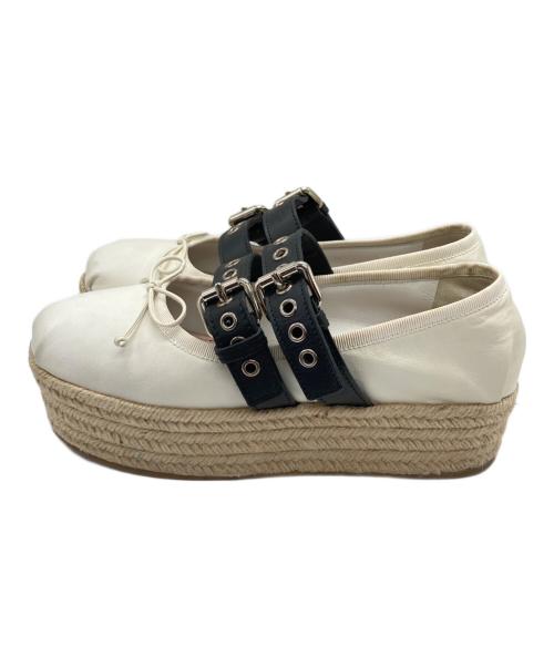 MIU MIU（ミュウミュウ）MIU MIU (ミュウミュウ) ベルト付きエスパドリーユ ホワイト サイズ:38の古着・服飾アイテム