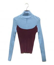 TORY BURCH（トリーバーチ）の古着「カラーブロック タートルネックセーター　161416」｜ブルー×ブラウン