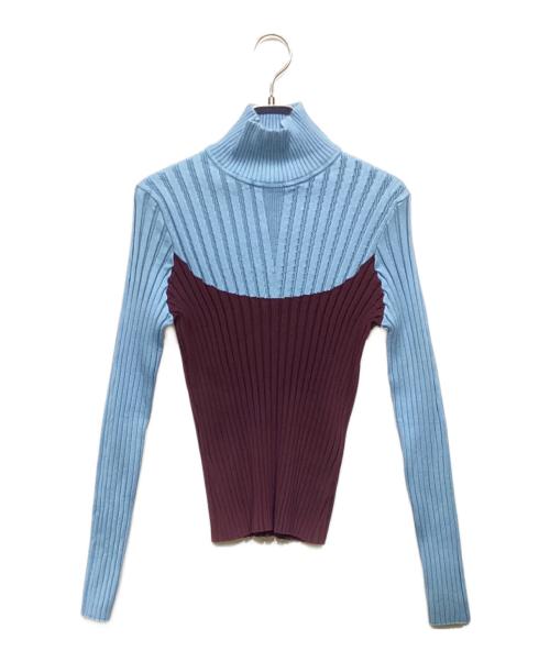 TORY BURCH（トリーバーチ）TORY BURCH (トリーバーチ) カラーブロック タートルネックセーター　161416 ブルー×ブラウン サイズ:L 未使用品の古着・服飾アイテム