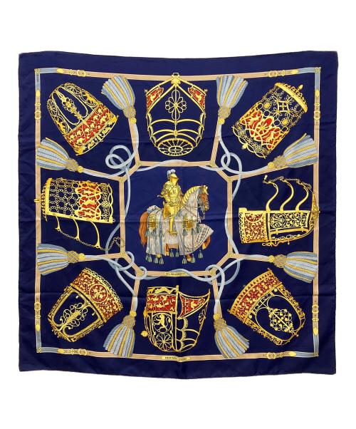 HERMES（エルメス）HERMES (エルメス) カレ90 LES MUSEROLLES　シルクスカーフ ネイビーの古着・服飾アイテム