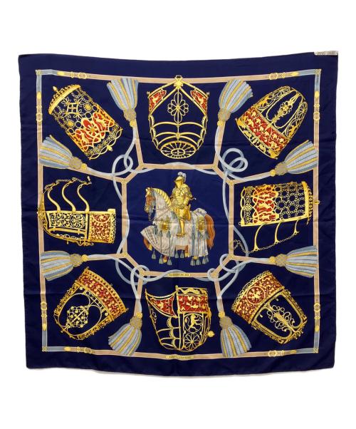 HERMES（エルメス）HERMES (エルメス) カレ90 LES MUSEROLLES　シルクスカーフ ネイビーの古着・服飾アイテム