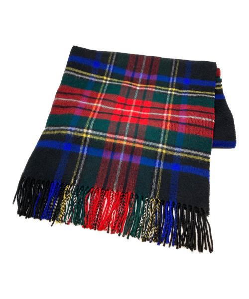 JOHNSTONS OF ELGIN（ジョンストンズオブエルガン）JOHNSTONS OF ELGIN (ジョンストンズオブエルガン) カシミヤチェックストール/マフラー ネイビーの古着・服飾アイテム