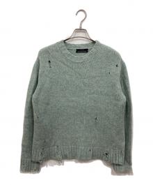 UNUSED（アンユーズド）の古着「3G crew neck damage knit」｜グリーン
