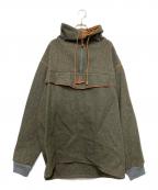 古着フルギ）の古着「レザー切替ハーフジップジャケット」｜カーキ