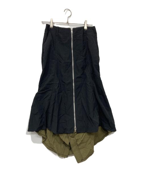 beautiful people（ビューティフルピープル）beautiful people (ビューティフルピープル) double-end tropical wool flare skirt カーキ×ブラック サイズ:36の古着・服飾アイテム