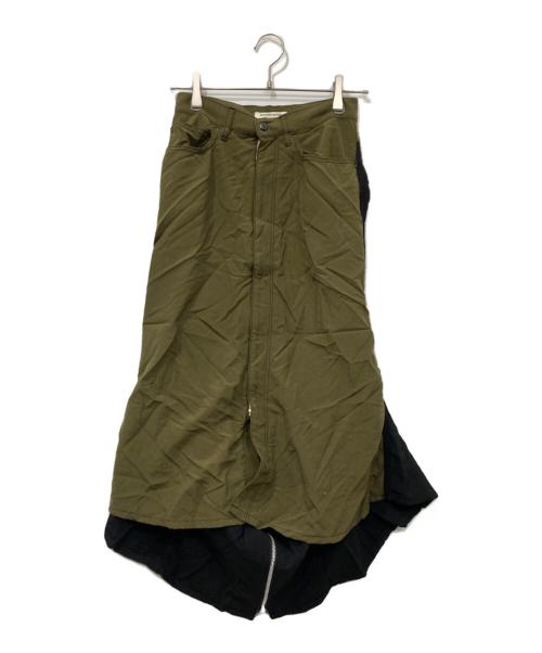 beautiful people（ビューティフルピープル）beautiful people (ビューティフルピープル) double-end tropical wool flare skirt カーキ×ブラック サイズ:36の古着・服飾アイテム