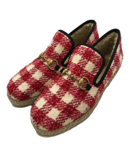 GUCCI（グッチ）GUCCI (グッチ) ホースビット ツイード ローファー　GUCCI　 レッド サイズ:38 1/2の古着・服飾アイテム