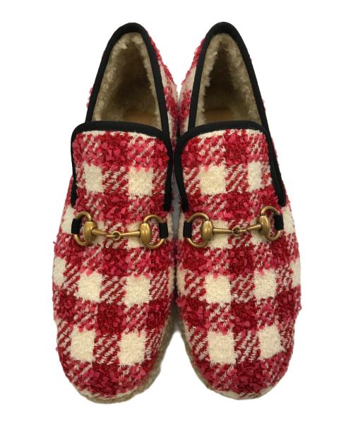 GUCCI（グッチ）GUCCI (グッチ) ホースビット ツイード ローファー　GUCCI　 レッド サイズ:38 1/2の古着・服飾アイテム