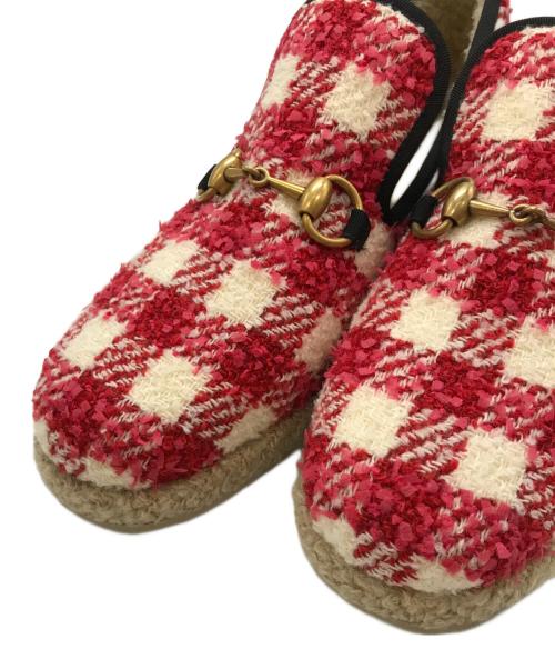 GUCCI（グッチ）GUCCI (グッチ) ホースビット ツイード ローファー　GUCCI　 レッド サイズ:38 1/2の古着・服飾アイテム