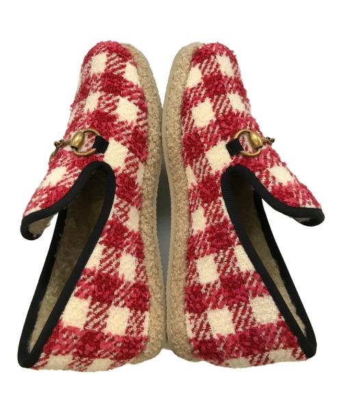 GUCCI（グッチ）GUCCI (グッチ) ホースビット ツイード ローファー　GUCCI　 レッド サイズ:38 1/2の古着・服飾アイテム
