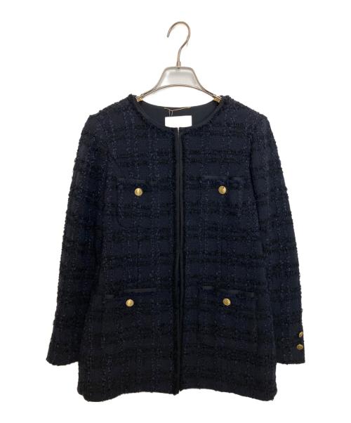 PLATINE（プラティーヌ）PLATINE (プラティーヌ) ラティスツイード ロングジャケット ネイビー サイズ:38 未使用品の古着・服飾アイテム