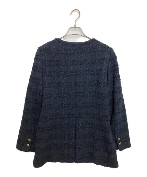 PLATINE（プラティーヌ）PLATINE (プラティーヌ) ラティスツイード ロングジャケット ネイビー サイズ:38 未使用品の古着・服飾アイテム