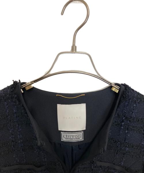 PLATINE（プラティーヌ）PLATINE (プラティーヌ) ラティスツイード ロングジャケット ネイビー サイズ:38 未使用品の古着・服飾アイテム