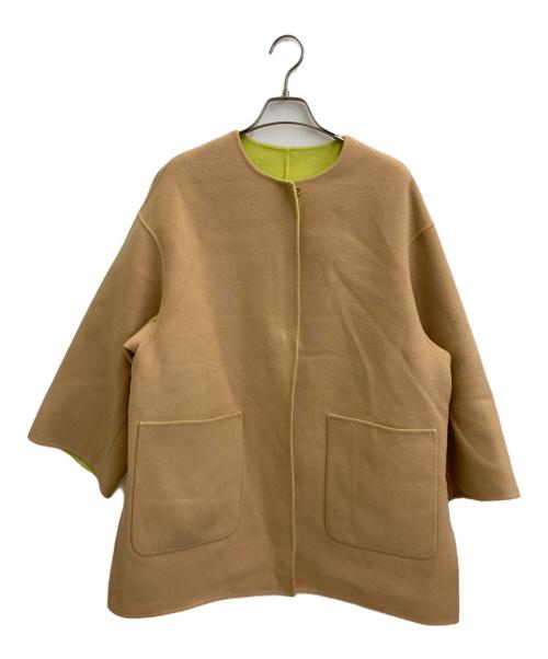 UNITED ARROWS（ユナイテッドアローズ）UNITED ARROWS (ユナイテッドアローズ) バイカラー リバー ミドルコート ベージュ×ライトグリーン サイズ:36の古着・服飾アイテム