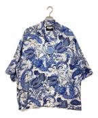 MAISON SPECIALメゾンスペシャル）の古着「Sheer Print Prime-Over Short Sleeve Open Collar Shirt/11231311216」｜スカイブルー