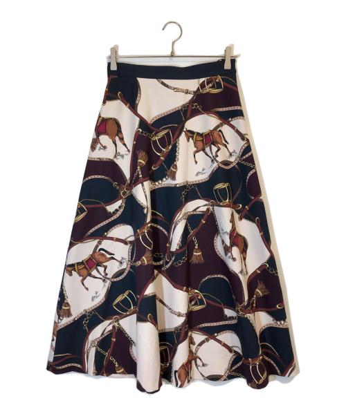 Pinky & Dianne（ピンキーアンドダイアン）Pinky & Dianne (ピンキーアンドダイアン) スカーフプリントフレアスカート ネイビー サイズ:38の古着・服飾アイテム