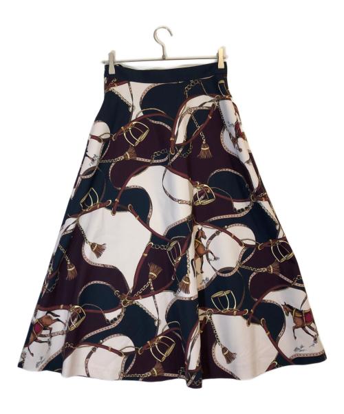Pinky & Dianne（ピンキーアンドダイアン）Pinky & Dianne (ピンキーアンドダイアン) スカーフプリントフレアスカート ネイビー サイズ:38の古着・服飾アイテム