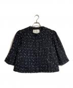 DEPAREILLEデパリエ）の古着「ツイードチェックフレアスリーブジャケット」｜ブラック