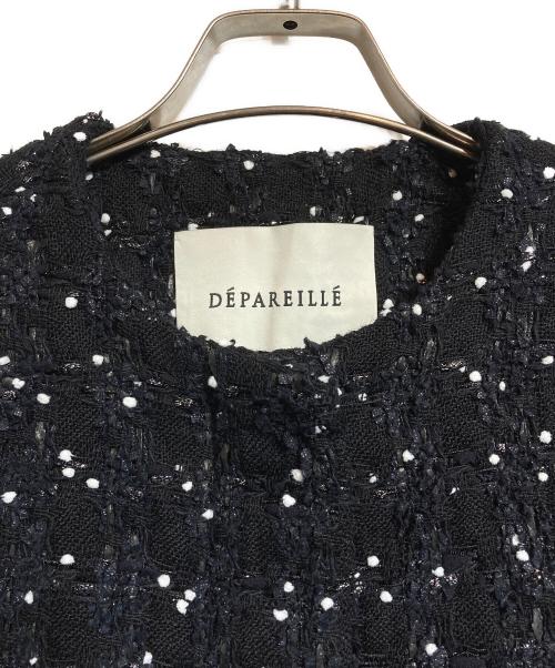 DEPAREILLE（デパリエ）DEPAREILLE (デパリエ) ツイードチェックフレアスリーブジャケット ブラック サイズ:36の古着・服飾アイテム