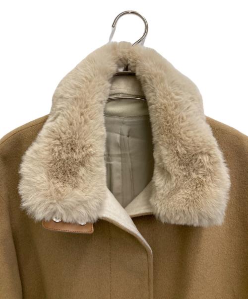 LUMINOSO COMMECA（ルミノーゾコムサ）LUMINOSO COMMECA (ルミノーゾコムサ) アンゴラウール スタンドカラーショートコート ブラウン サイズ:11の古着・服飾アイテム