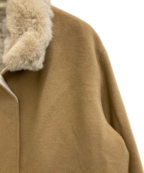 LUMINOSO COMMECA（ルミノーゾコムサ）LUMINOSO COMMECA (ルミノーゾコムサ) アンゴラウール スタンドカラーショートコート ブラウン サイズ:11の古着・服飾アイテム